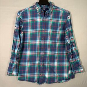 Boca Classics Plaid Flannel Button‎ Up Shirt Men's Large Blue Green Red Cotton